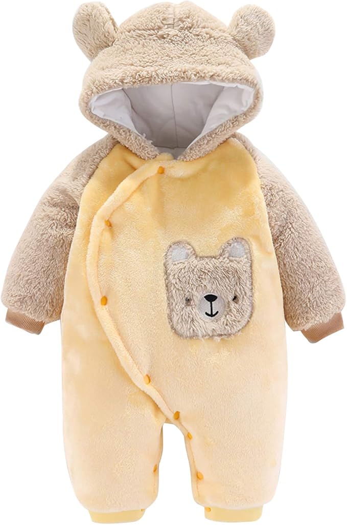 Homeriy Newborn Baby Cartoon Bear Snowsuit Warm Fleece Hooded Romper Jumpsuit, Bodysuit Outfits