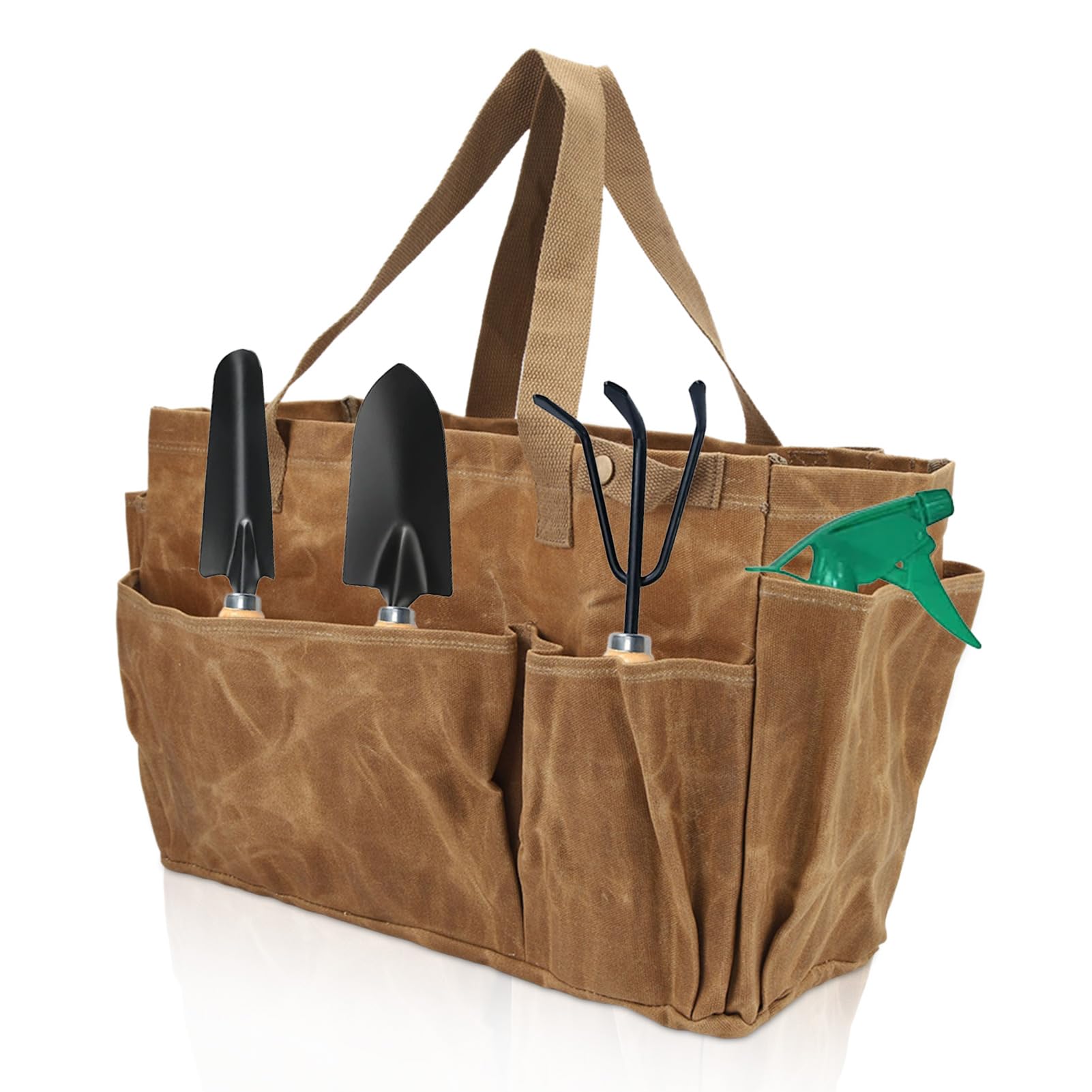 HERCHR Camp Pot Storage Bag with Pockets, Gardening Tote Organizer Garden Tool Bag Waterproof Wearproof Large Capacity Gardening Tools Storage Tote Organizer Heavy Duty Hand Tool Carrier (Khaki)