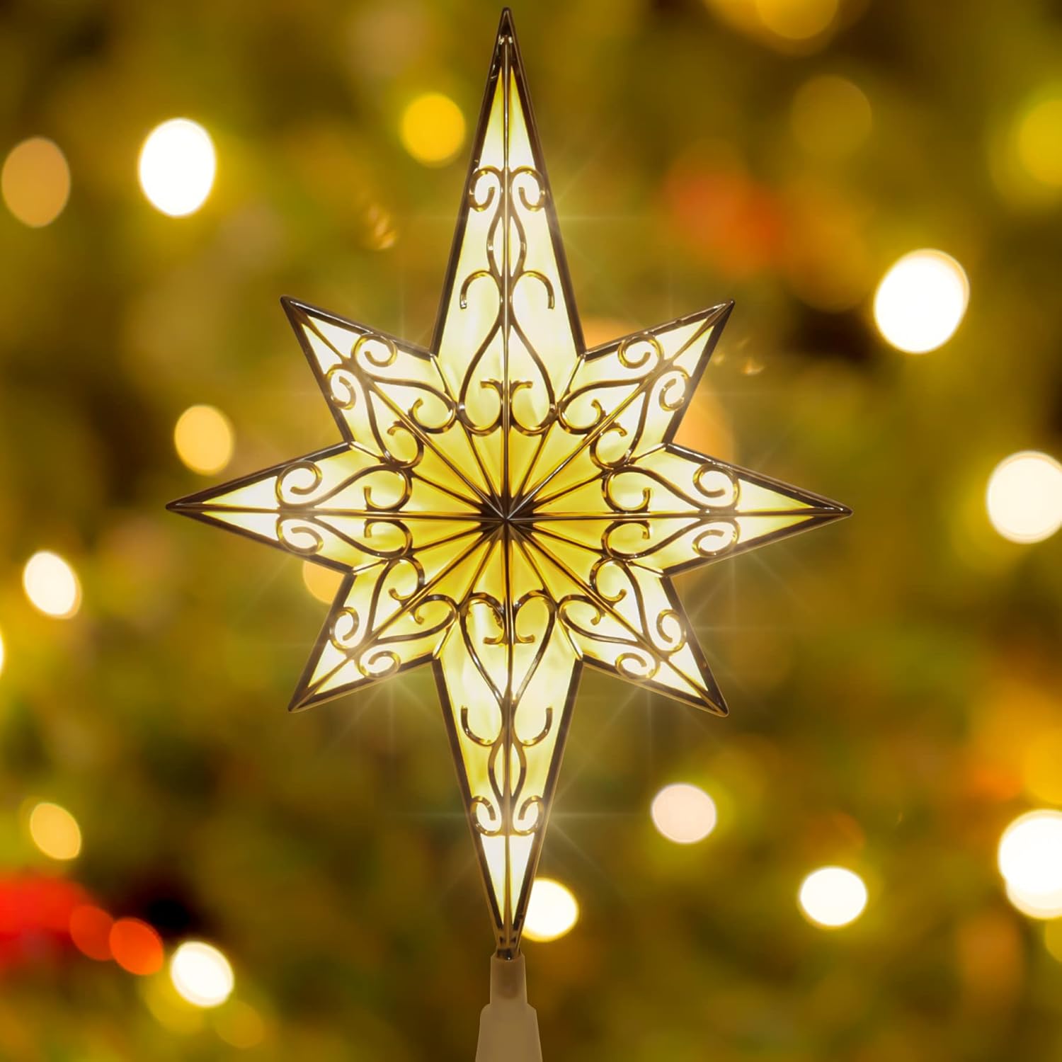 Tree Toppers - Lotus Hills Christmas Tree Topper, Gold Bethlehem Star Tree Topper, 12