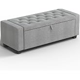 DUSACOM 48" Ottoman Bench with Storage, Gray | End of Bed Bench with Legs, Storage Chest with Safety Hinge, Modern Entryway Bench, For Living Room, Bedroom, Entryway