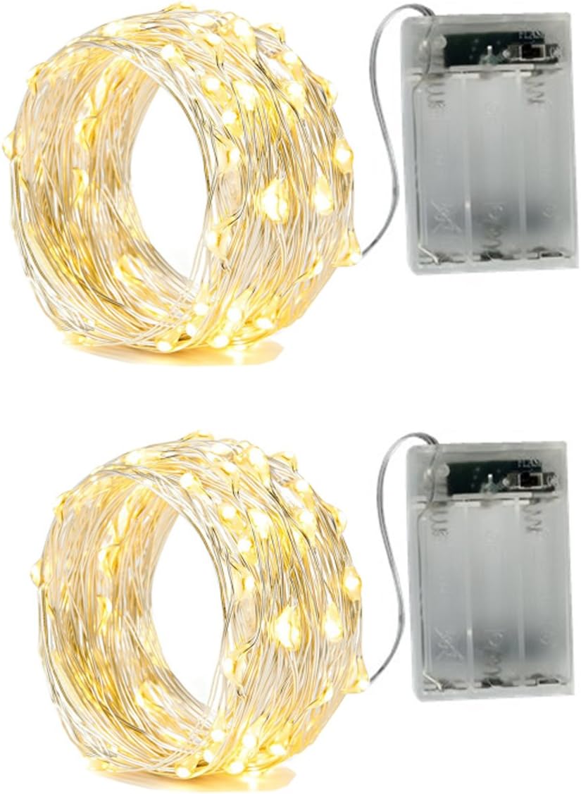 BXROIU 2 Pack Fairy Lights Battery Operated 5m Silver Wire 50 LEDs