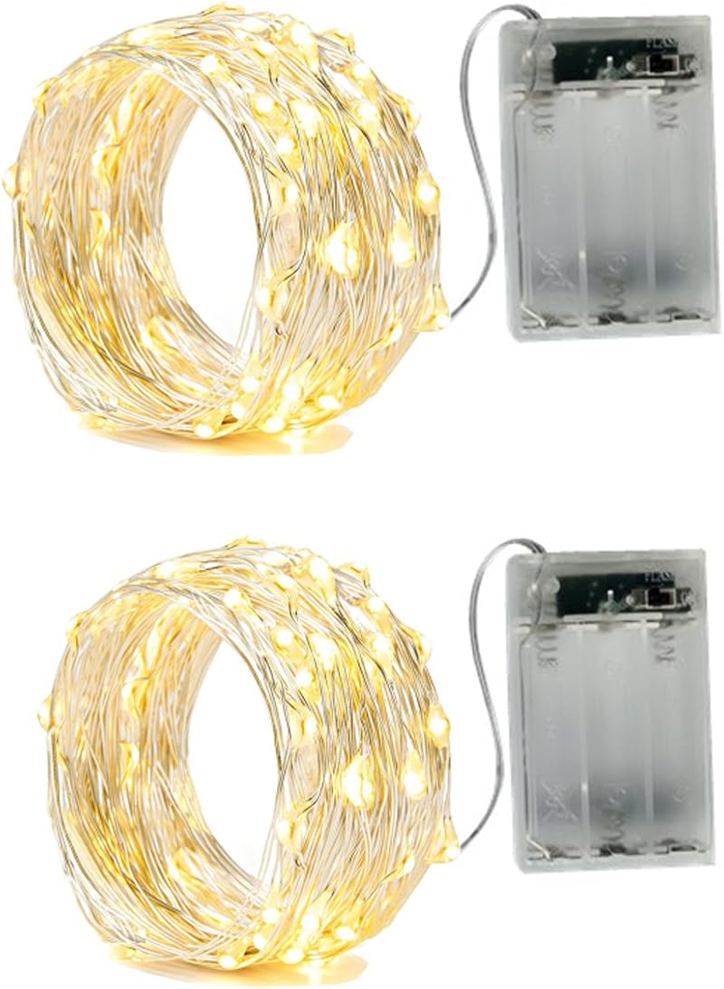 BXROIU 2 Pack Fairy Lights Battery Operated 5m Silver Wire 50 LEDs