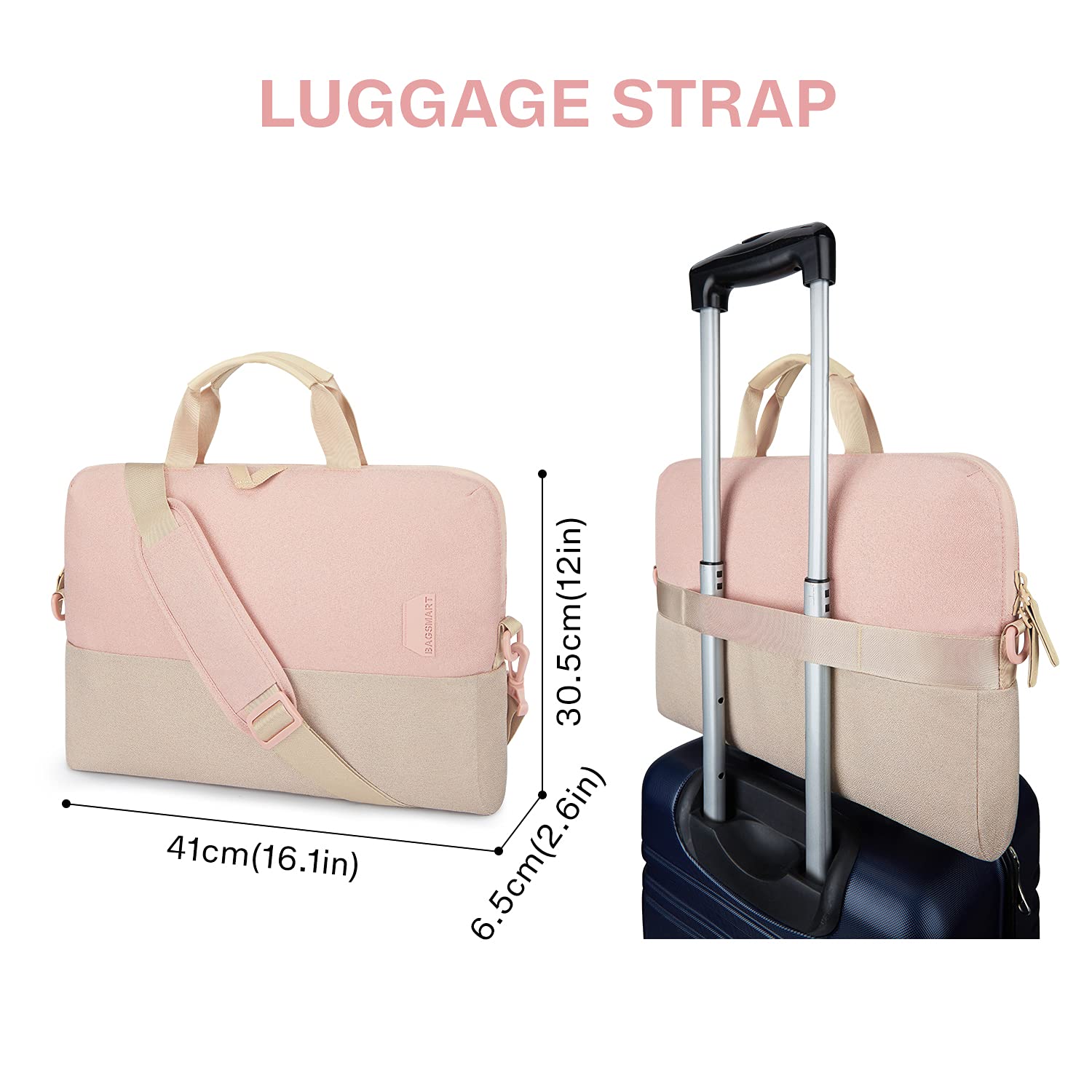 BAGSMART Laptop Bag for Women, Laptop Sleeve, 15.6 Inch Laptop Case, Computer Bag, Laptop Briefcase for Business Office Travel, Pink