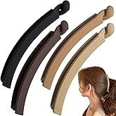 Winsyison 4pcs Banana Hair Clips, Non-Slip Large Hairstyle Claws for Women, Vintage 90s Double Combs Hairpin Accessories for Thin Curly Straight Long Hair- Brown & Coffee & Black & Khaki