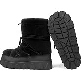 COMJUY Womens Platform Boots Shearling Winter Ankle Outdoor Snow Boot | Women's Winter Snow Boots Fur-Lined Casual Mid-Calf For Boots