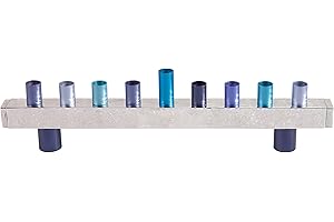 Yair Emanuel Anodized and Hammered Strip Menorah - Blue