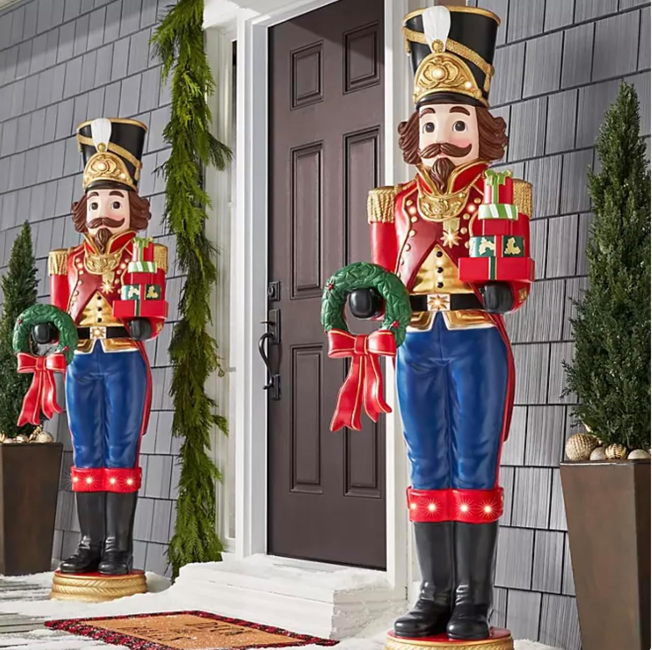 Nutcrackers - UCP Group Pair of Life-Size 6' Tall Pre-Lit LED Christmas Holiday Nutcracker Toy Soldiers