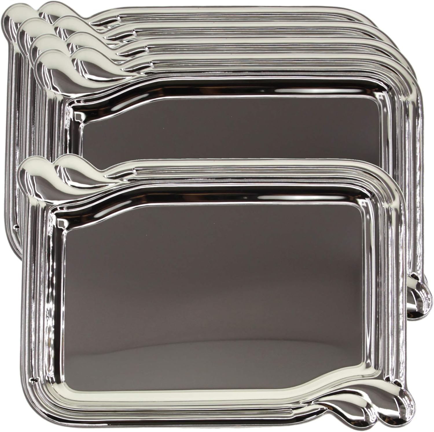 Maro Megastore (Pack of 5) 14 Inch x 9.8 Inch Oblong Chrome Plated Mirror Serving Tray Simple Plain Party Birthday Wedding Dessert Buffet Snack Decorative Wine Decor Platter Plate Dish Base CC-907