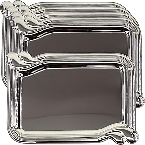 Maro Megastore (Pack of 5) 14 Inch x 9.8 Inch Oblong Chrome Plated Mirror Serving Tray Simple Plain Party Birthday Wedding Dessert Buffet Snack Decorative Wine Decor Platter Plate Dish Base CC-907