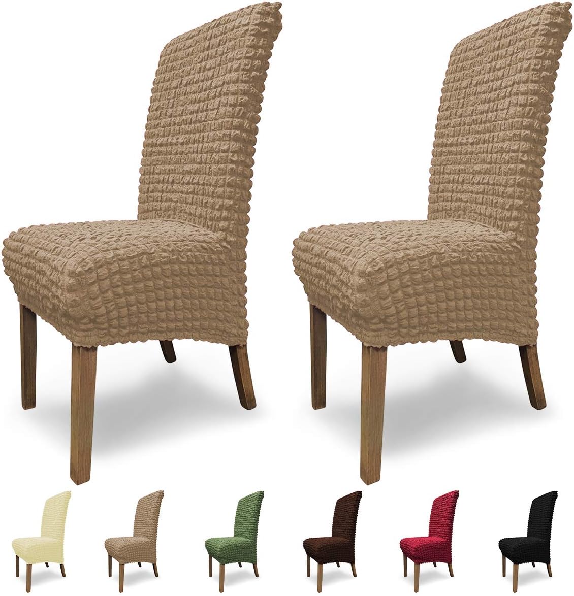 MILARAN Stuhlhussen Samt 2-tlg - Elastische Stuhlüberzüge In Beige, Waschbar