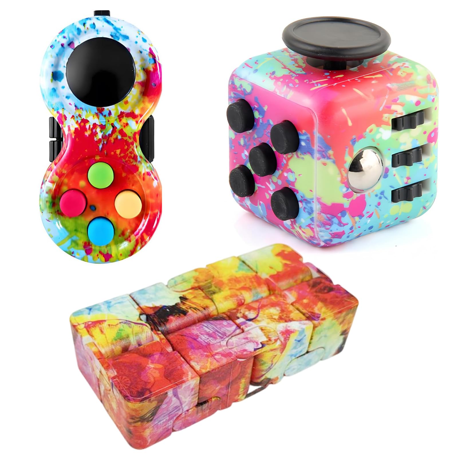3 Piece Set Fidget Cube Set, Fidget Toys for Stress Relief, Fidget Toys for Adults & Kids, Portable Sensory Toys for Office, Classroom & Travel