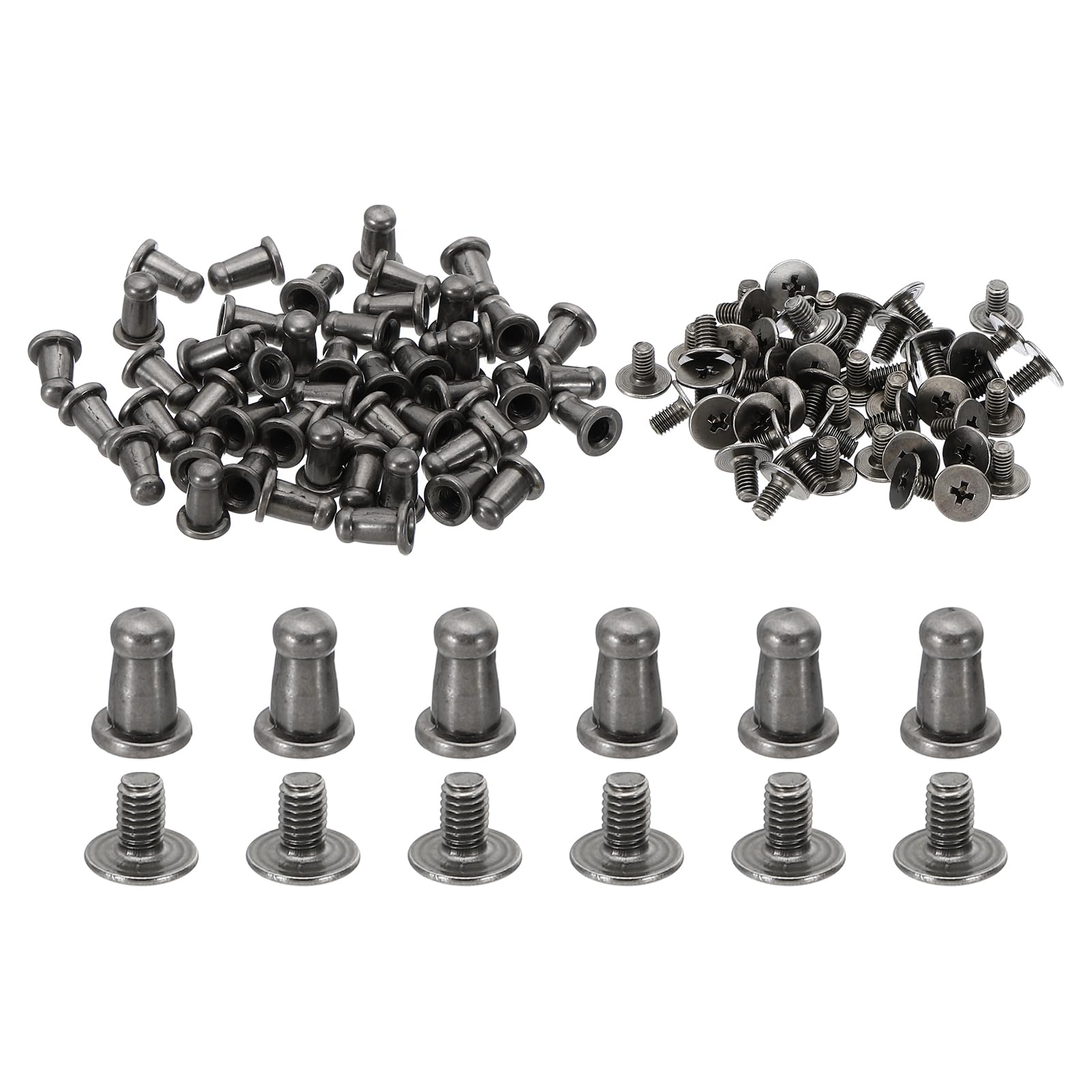 PATIKIL 4mm Leather Rivets, 100 Sets Round Button Head Studs Metal Screw Studs Posts Chicago Screws Rivet for Clothing Leather Crafts, Grey
