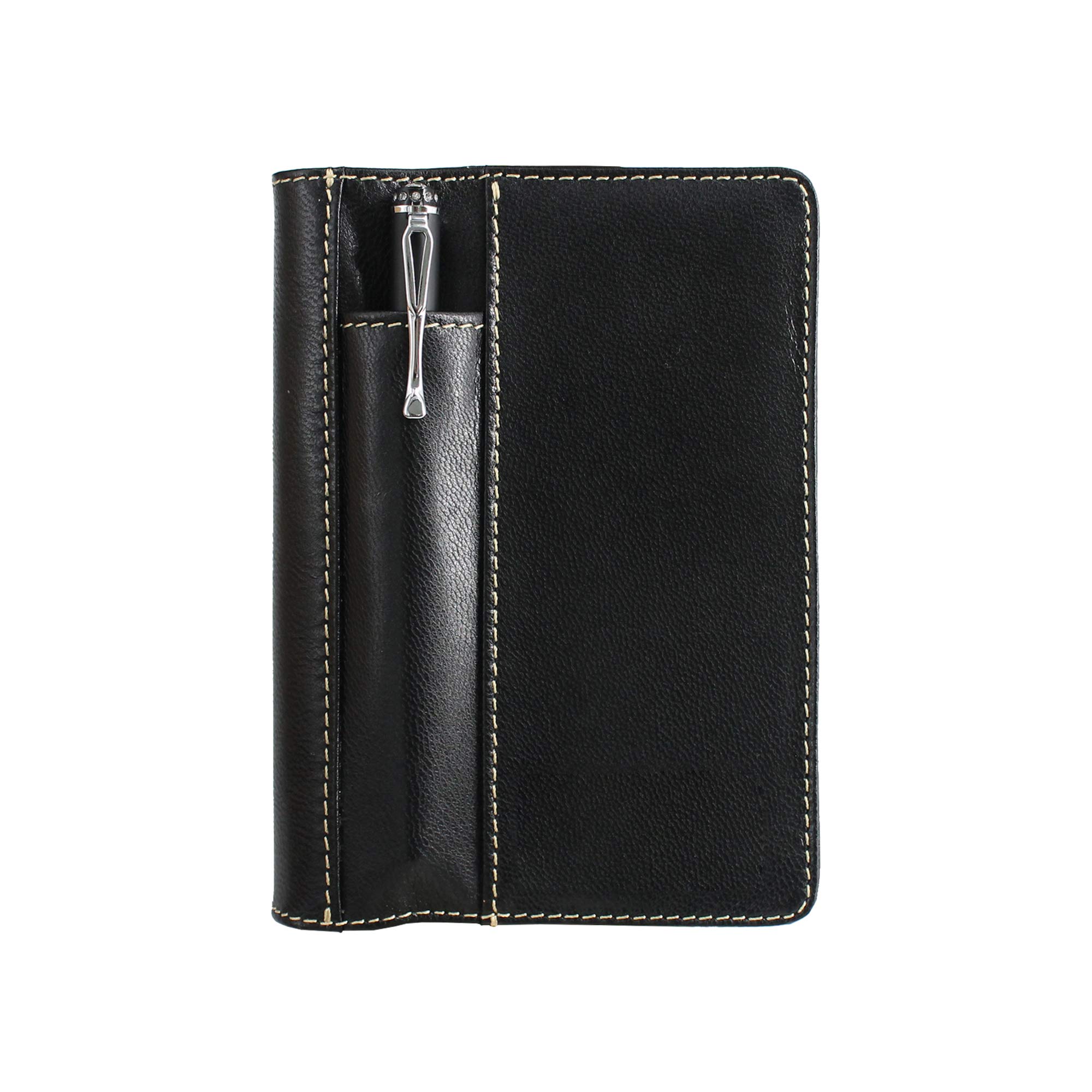 Refillable Leather Journal A6 Business Notebook Diary Planner - Goatskin Leather (Black)