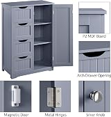 Yaheetech Bathroom Floor Cabinet Grey with 4 Drawers 1 Door Adjustable Shelf view 7