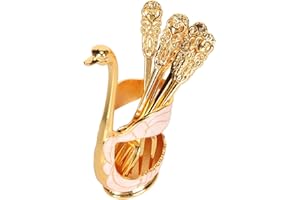 CHEOTIME 6Pcs Coffee Dessert Fork Set, Metal Decorative Swan Base Holder Dessert Fork Organizer with 6pcs Forks Creative Flat