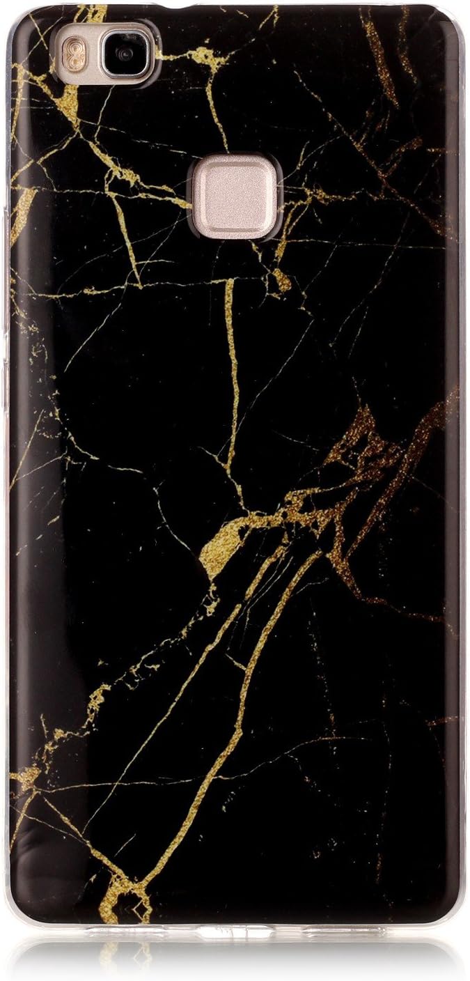 Huawei P9 Lite case, Glossy Marble Pattern Slim Hard Soft Silicone Back Case Cover Fit for Huawei P9 Lite (Black&yellow)