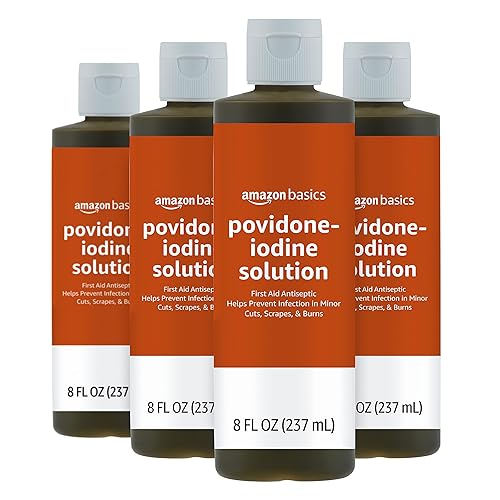 Amazon Basics First Aid Antiseptic, 10% Povidone Iodine Solution, 8 Fl Oz, Pack of 4