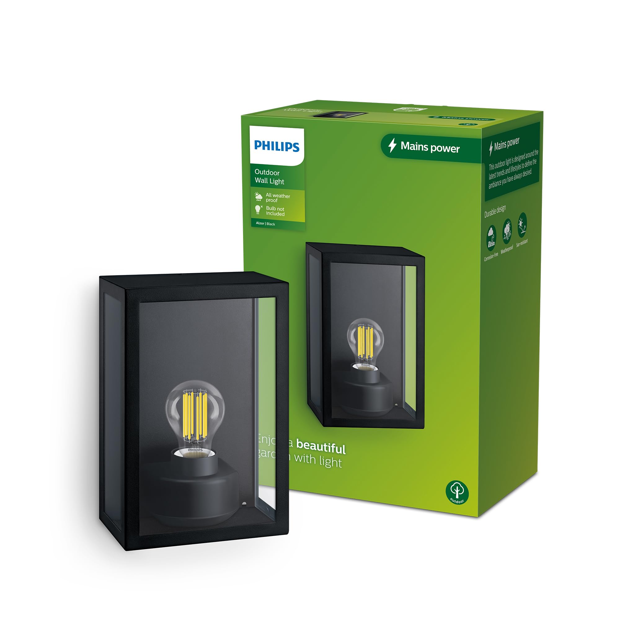 Philips Lighting Alzor Outdoor wall Light, Square, Without Bulb, Black, max. 25W, IP44 Weatherproof
