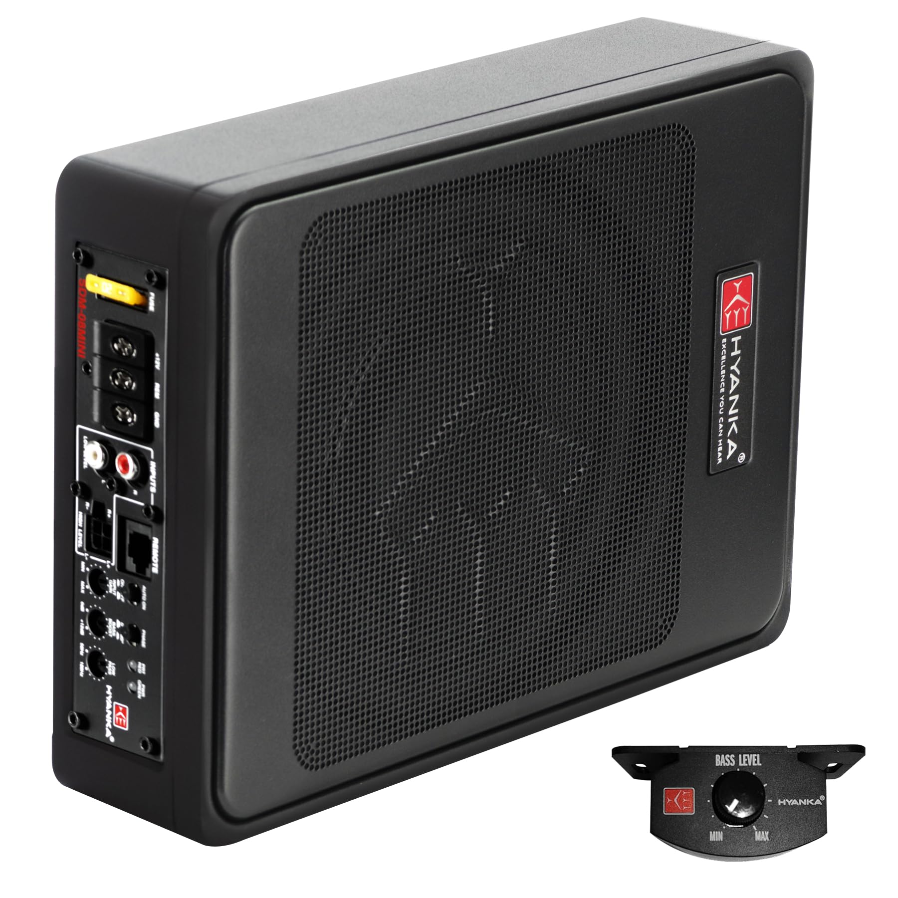 Photo 1 of H YANKA SDM-08MINI 400W 8 Inch Compact Powered Subwoofer Car Audio – Slim Underseat Car Subwoofer with Built-in Amp for Car/BEV/Truck/Jeep Audio (Slimer, More Compact)