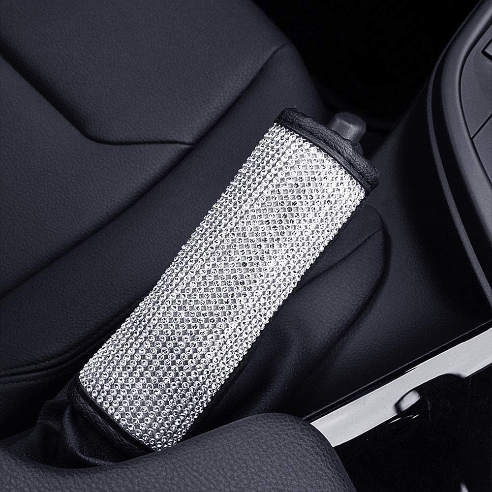 Car Seatbelt Covers Seat Belt Strap Pads for Ms. Aristocracy with Bling Matrix Diamond + Soft Velvet Soft Comfort Stylish Shoulder Pad (Hand Brake Cover)