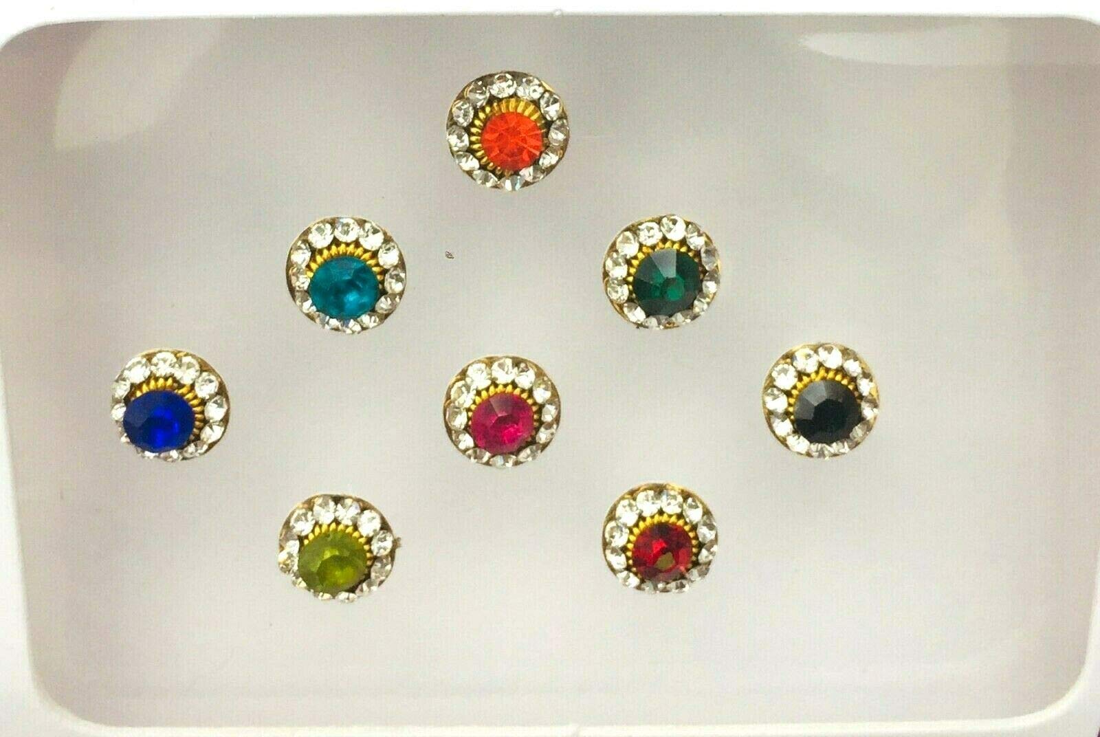 B2814 Multi Colour Silver Stone Round Bindi Tattoo Tikka Bollywood Party Sticker