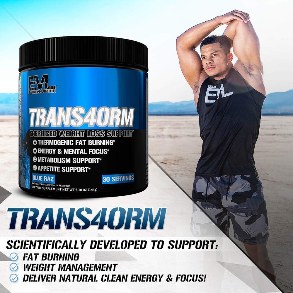 Evlution Nutrition Trans4orm Thermogenic Energizing Fat Burner Supplement, Increase Weight Loss, Energy and Intense Focus, 30 Servings (Blue Raz): Health & Personal Care