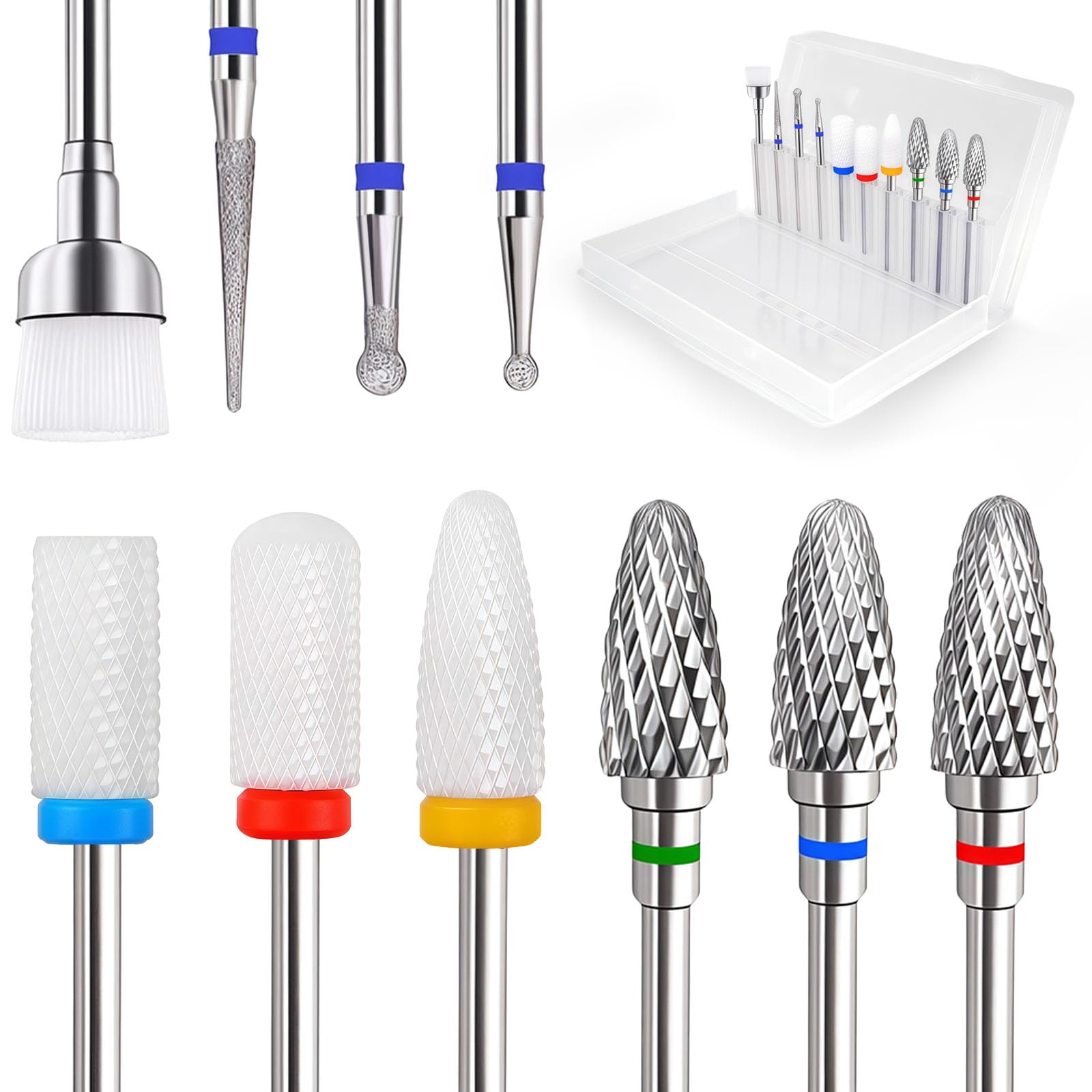 Fantexy 10pcs Ceramic Nail Drill Bits, 3/32 Inch Professional Tungsten Carbide Acrylic Nail Bit Set,Nail File Bits Nail Art Tools For Electric Manicure Machine Home Salon Use