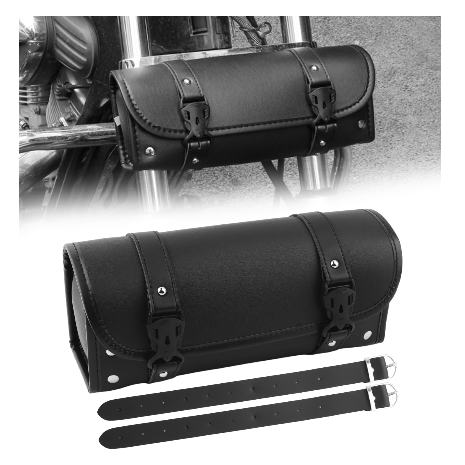 YGDMD Leather Motorcycle Handlebar Bag,Large