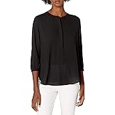 NYDJ womens Solid 3/4 Sleeve Henley Pleat Back Blouse