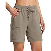 Ksmien Women's 7" Hiking Cargo Shorts Lightweight Quick Dry Ladies Summer Shorts with Zipper Pockets for Travel Golf