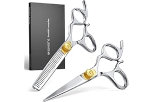 Suvorna Hair Cutting Scissors and Thinning Shears Set - Professional Hair Scissors Set - Barber Scissors and Accessories - Made with 420C Japanese Stainless Steel and Extremely Razor Sharp Edge.