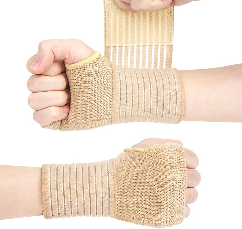 ACWOO Wrist Brace 2 Pack Elastic Support with Strap Left Right Beig