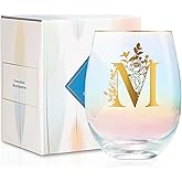 Onebttl Personalized Wine Gifts for Women, Cute Stemless Wine Glass with Initials, Monogrammed Gifts for Wine Lovers on Birthdays Christmas, M