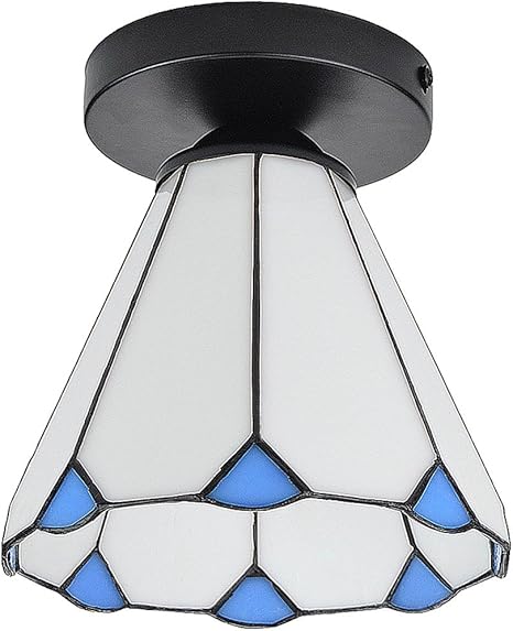 Lysed Semi Flush Mount Ceiling Light Tiffany Style Blue White