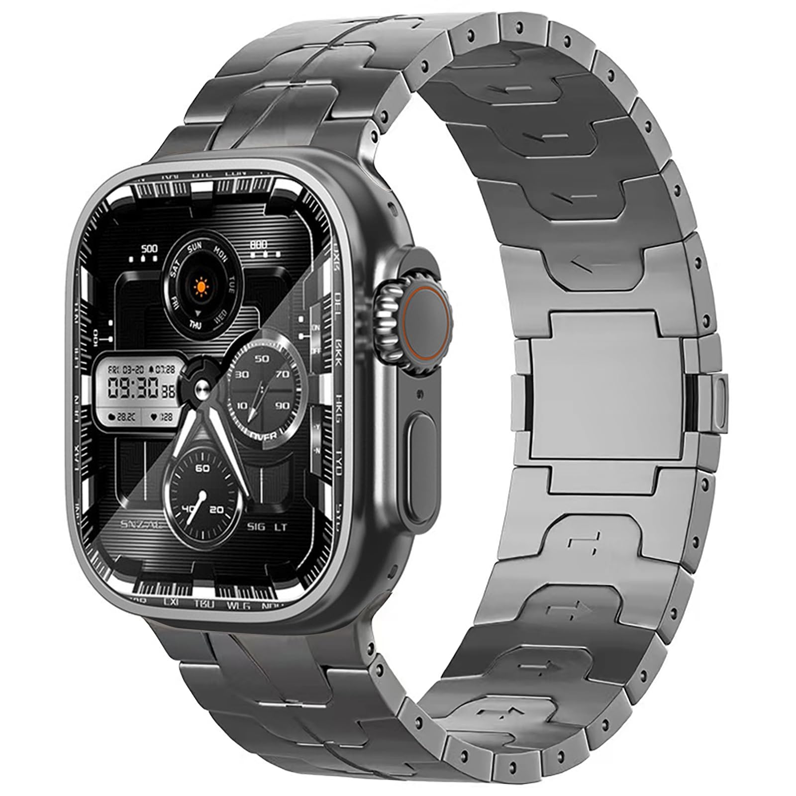 synsing Titanium Magnetic Series 10 46mm Ultra 2 Band Compatible for Apple Watch Ultra 49mm 45mm 44mm 42mm 41mm 40mm 38mm, Titanium iWatch Metal Strap - Titanium Color Matching iWatch Wristband