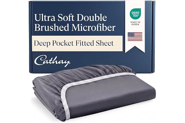 Cathay Home Luxury 1 Piece Fitted Sheet, Ultra Soft, Wrinkle & Fade Resistant, 14 Inch Deep Pocket, Double Brushed Feel, All