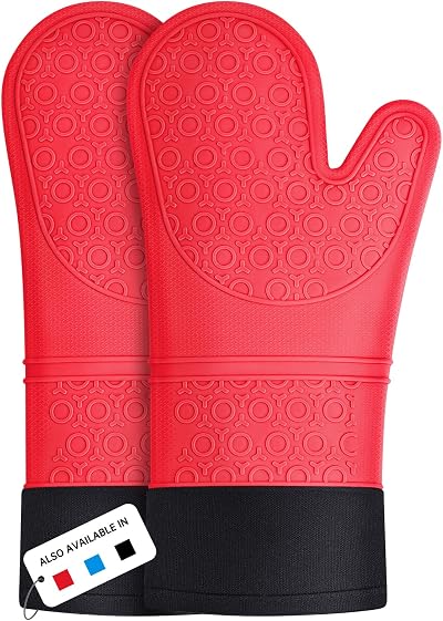 Sopito Silicone Oven Gloves Heat Resistant 446F Extra Long Red 1 Pair