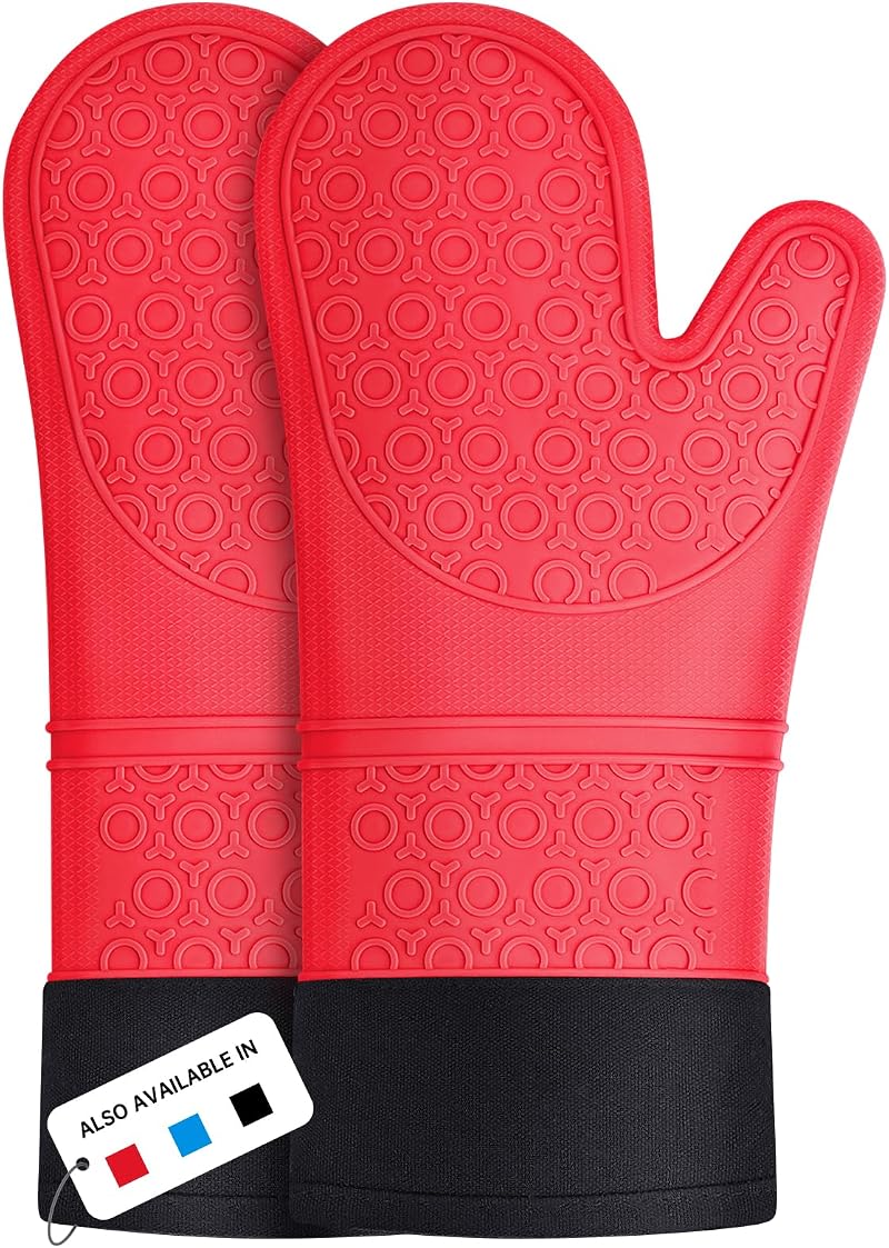 Sopito Silicone Oven Gloves Heat Resistant 446F Extra Long Red 1 Pair