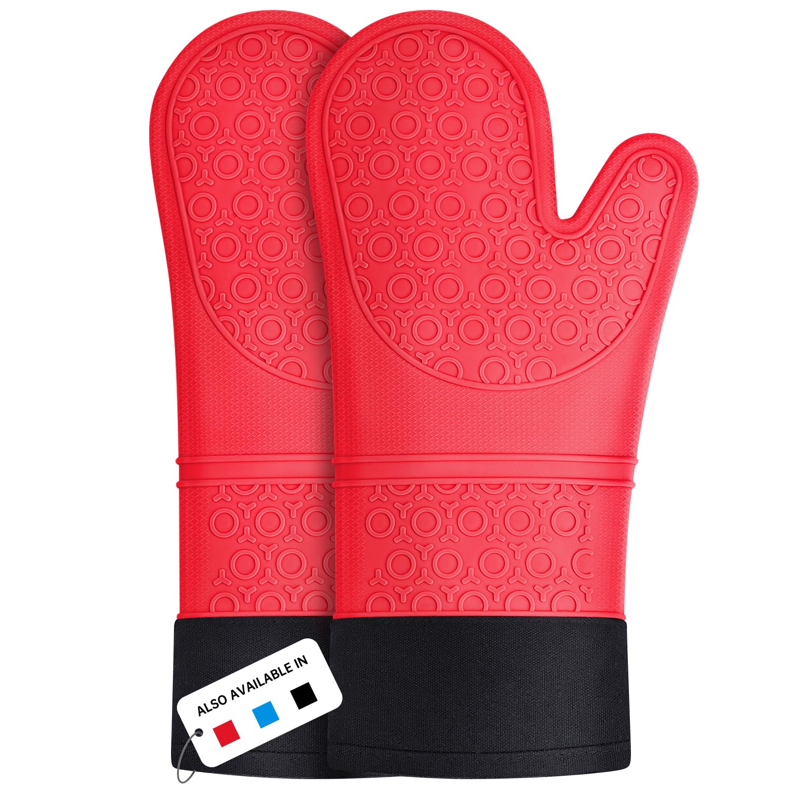 Silicone Oven Gloves, Heat Resistant Silicone Oven Mitts, Extra Long Non-Slip Gloves for Kitchen Heatproof 446 F, Red, 1 Pair