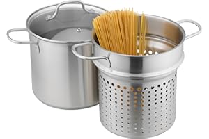 Navaris Stainless Steel Pasta Pot, 5.7 L (6.1 Qt) - Versatile Pot for Pasta, Vegetables and More - Suitable for Induction, Ga