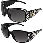 Rodeo Queen 2 Pairs of Studded Horseshoe Sunglasses for Women Black Frame w/Fashion Metal Accent Piece Bling Rhinestones & Smoke Gradient Lenses
