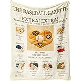 SNUGLYZEN Baseball Throw Blanket 60x50 Flannel Fleece, Vintage Newspaper Style, Kids & Teens Room Decor, Gift for Players, Coach, Mom, Graduation, Sofa Couch Bed