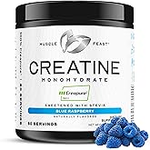 Muscle Feast Creapure Creatine Monohydrate Powder, Vegan Keto Friendly Gluten-Free, Muscle Recovery Supplement and Trusted Creatine for Muscle Growth, Flavored Creatine, Natural Blue Raspberry, 300g