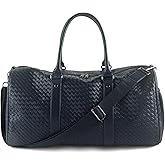 Weekender Bags for Women Woven Leather Travel Duffel Bag with Shoe Compartment, Carry On Garment Bag for Men Women, Large Capacity Water-resistant Gym Tote (Dark Blue)