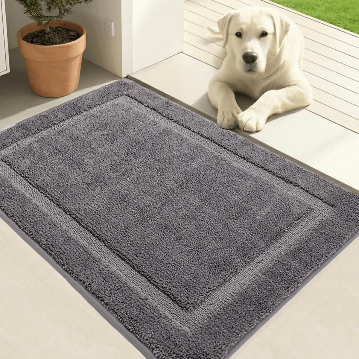 Oiilores Indoor Door Mat 50 x 80 cm Dirt Trapper, Washable Inside Entry Rug, Doormats for Entryway, Non-Slip, Low-Profile, Super Absorbent Dog Mats for Muddy Paws, Pets, Gray