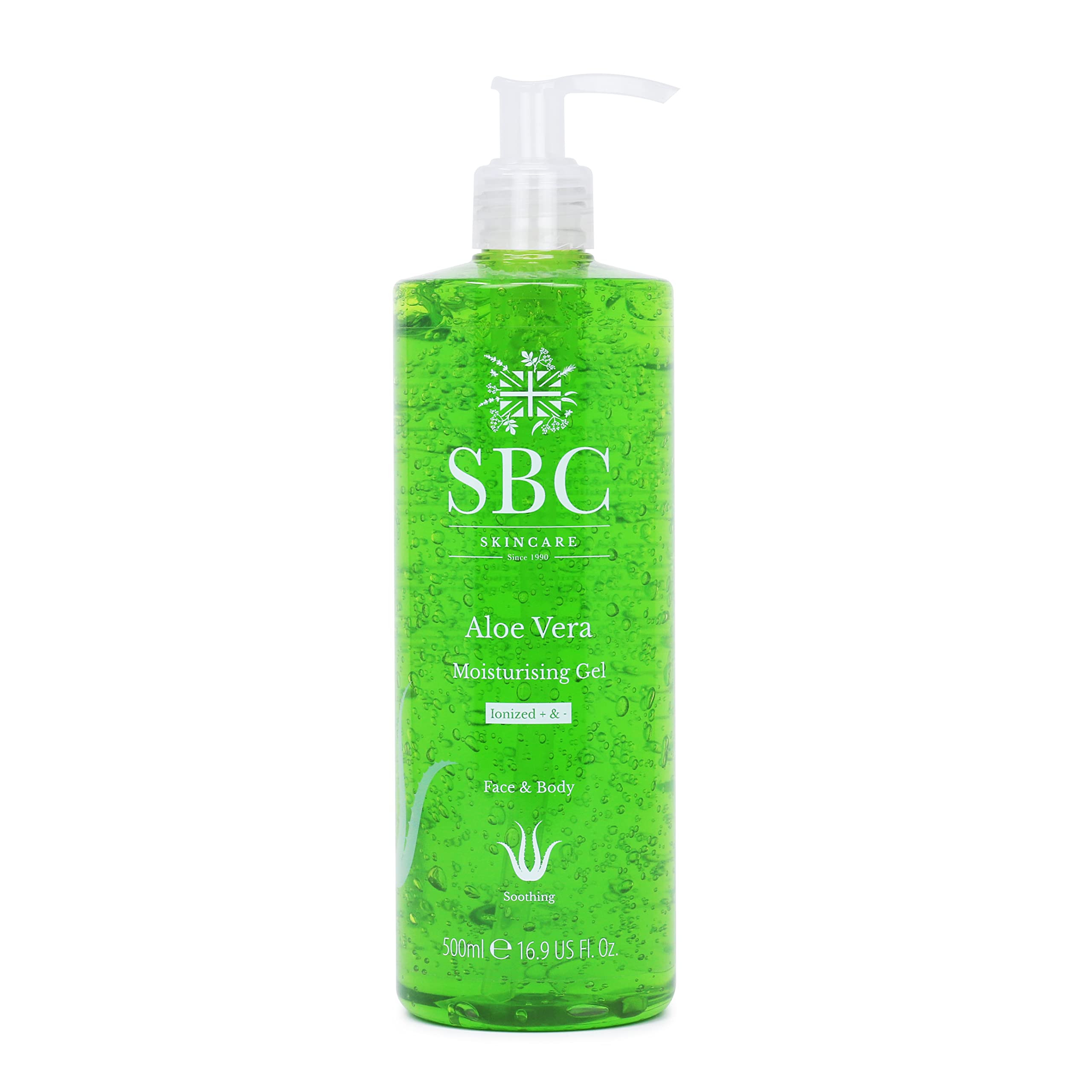 SBC Skincare Aloe Vera Moisturising Gel 500ml Lightweight Aloe Vera Cooling Gel for Face and Body Moisturiser for Dry, Damaged and Sunburn Skin, Aloe Vera Aftersun Gel — image 1