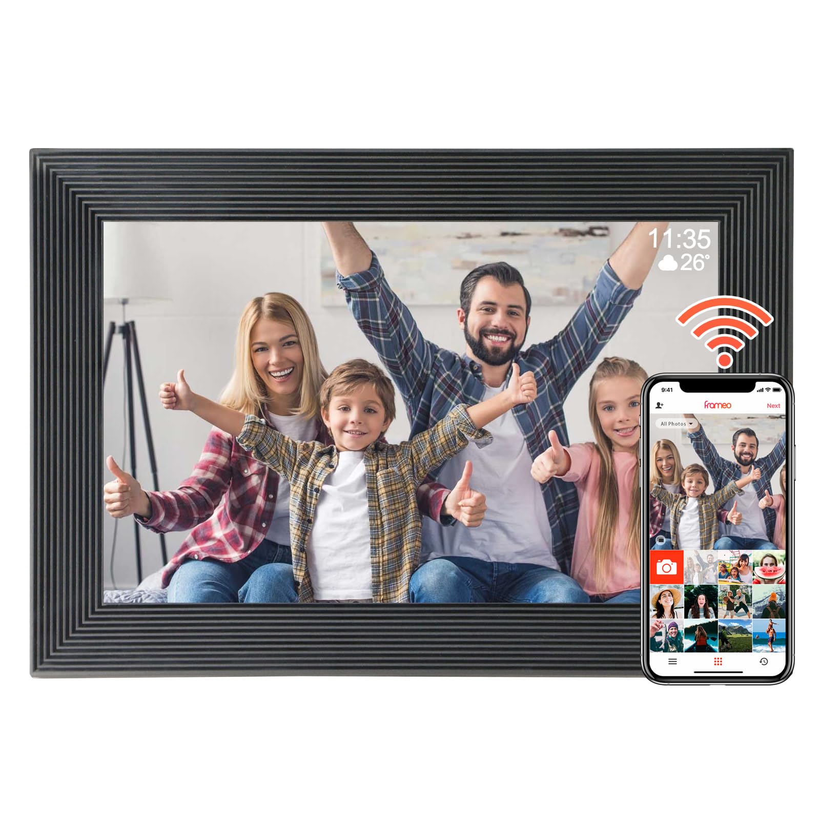 WiFi Digital Picture Frame, 10 Inch Touch Screen Digital Frames, 32 GB Memory, Auto Rotate, Share Photos and Videos via Frameo App Smart Digital Photo Frame(Black)