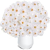 Tikroom Artificial Daisy Flowers 18" White UV Resistant Outdoor Fake Flowers Faux Daisies with Stems for Home Garden Wedding Vase Decor Silk Wildflowers 8 Bundles