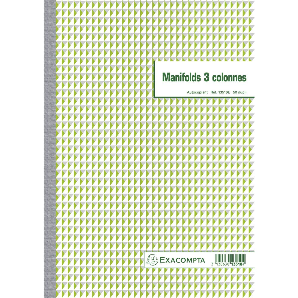 Exacompta - Ref. 13510E - 1 Manifold 3 columns - 50 numbered carbonless sheets in 2 copies (1 original + 1 copy) - A4 format - FSC certified - made in France