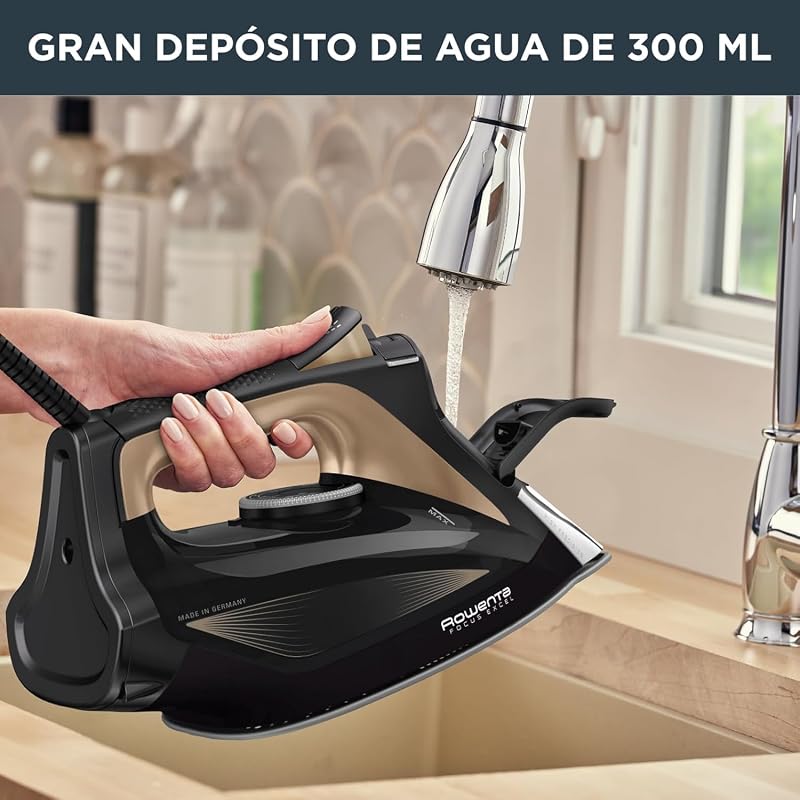 Rowenta focus excel dw5325 ferro a vapor 2700 w, impulso de vapor 180 gr/min, vapor contínuo 45 gr/min, base microsteam laser 400, anti-gotejamento, função eco, vapor vertical, economia de energia, preto marrom